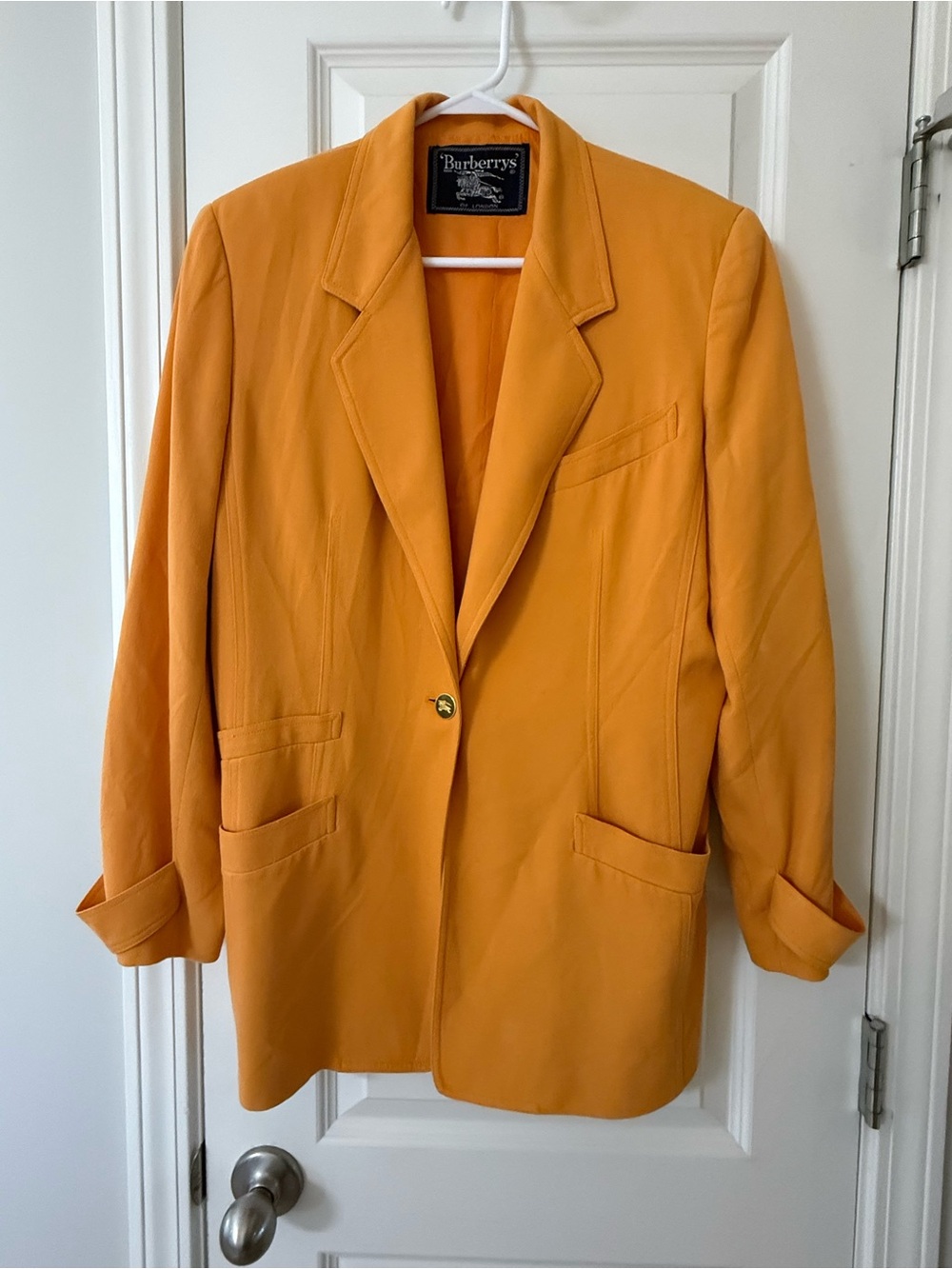 Vintage Burberrys Orange 100% Cotton Single-Button Blazer Suit Jacket Size 12